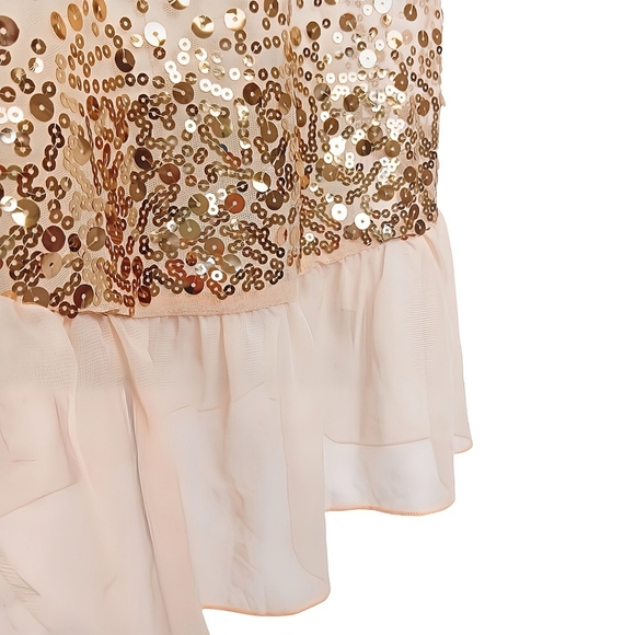 Love 2 Be Loved Peach Sequin Tunic Tank Top Small Sheer Layered Hem - Picture 4 of 5